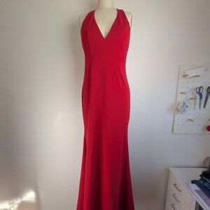 Red Halter Dress Jessica Rabbit Style Cocktail Gown Long Evening Dress LARGE